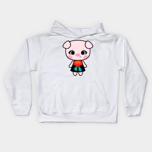 Cute Little Piggy in Yem and Black Skirt Kids Hoodie